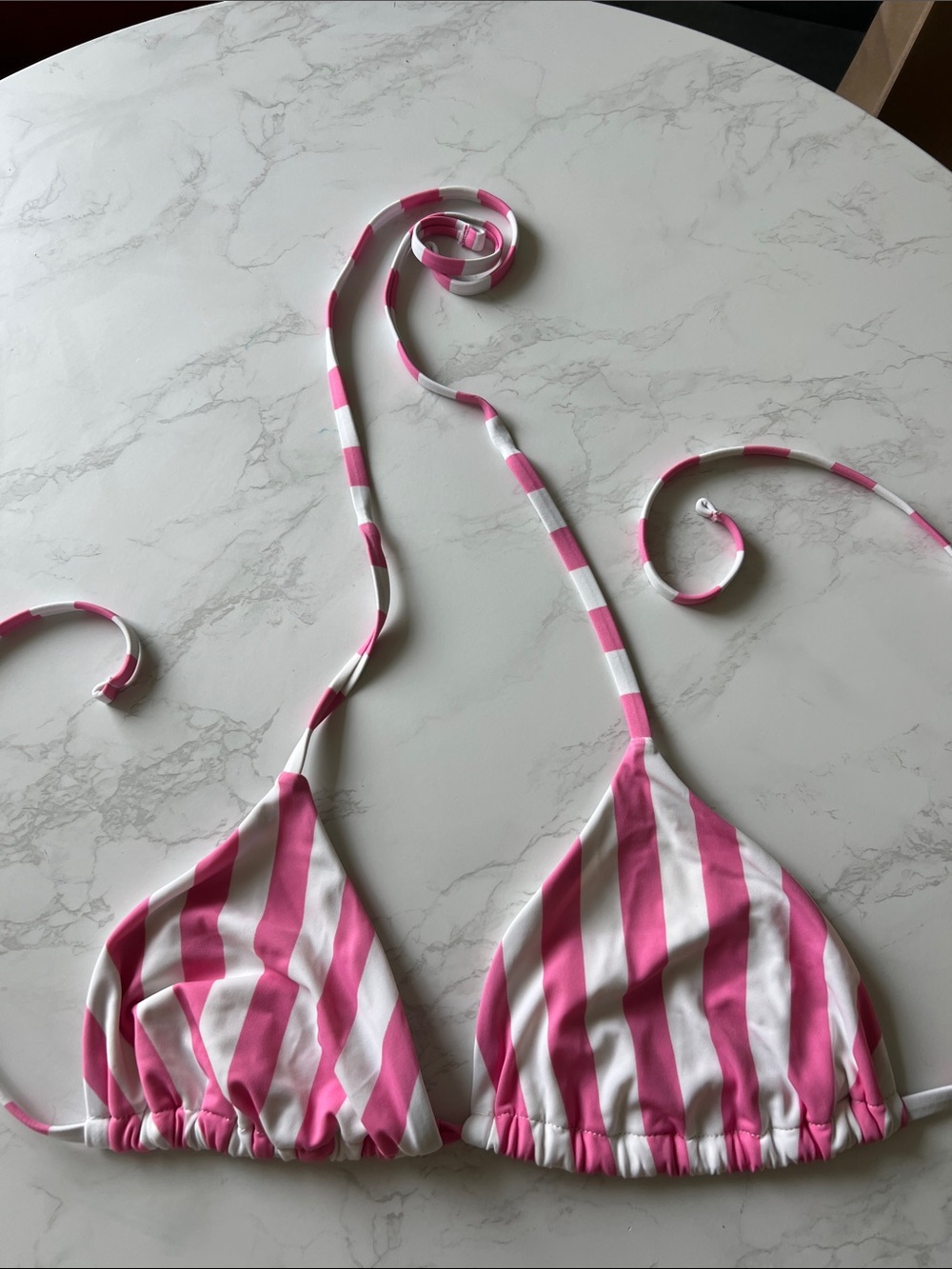 Victoria's Secret Pink and White Striped Triangle Swim Top